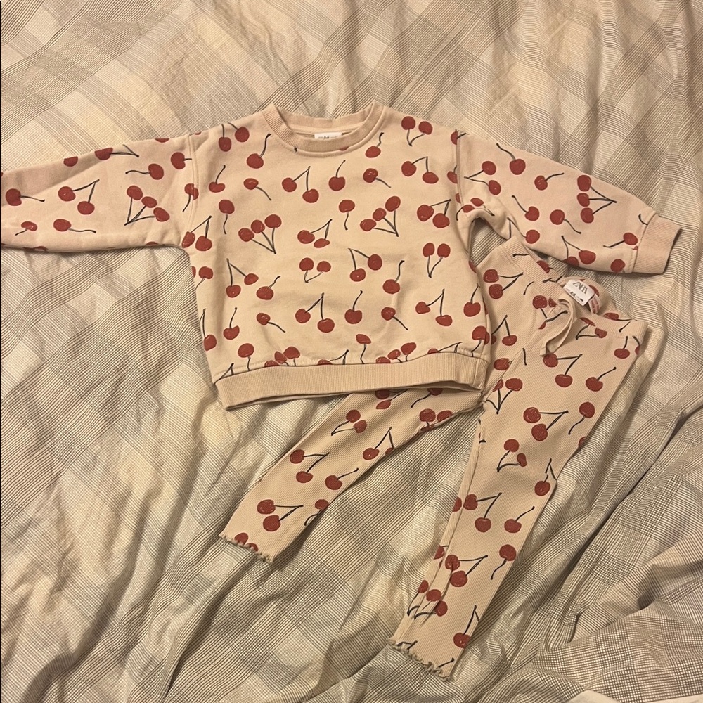 Zara Beige and Red Cherry Kids set